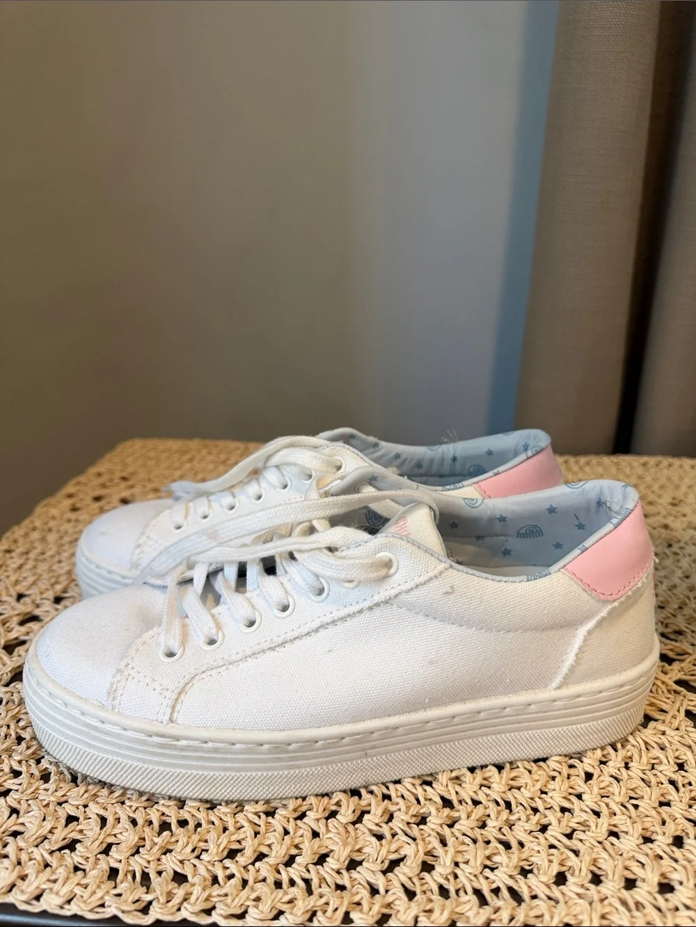 Chiara Ferragni White Canvas Sneakers with Pink Heel Tab